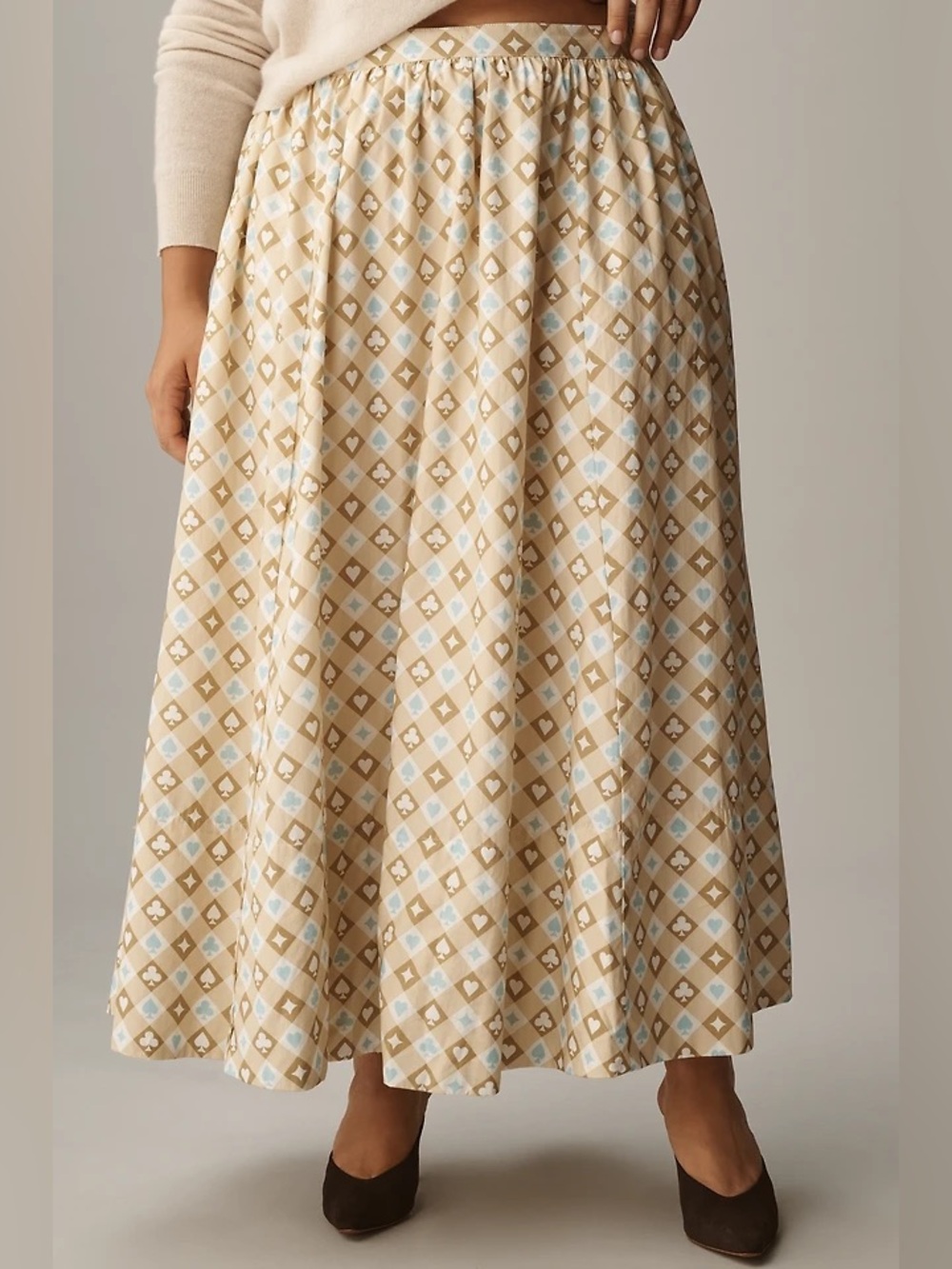Anthropologie Maeve Jacie Poplin Printed Maxi Skirt Playing Card Suits